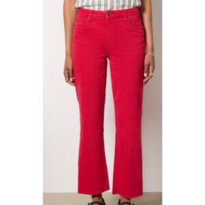KUT from the Kloth Kelsey Fab Ab High Rise Ankle Flare Jeans Coral Red 14